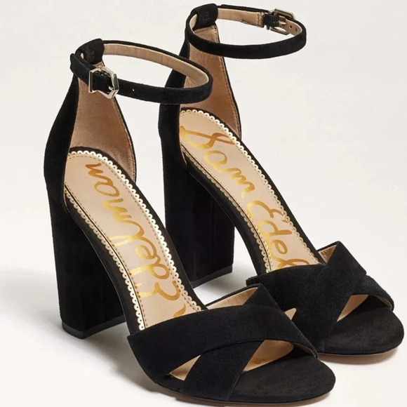 Sam Edelman Yancy Block Heel Ankle Strap Black Suede Shoes Size 10 - Picture 11 of 12